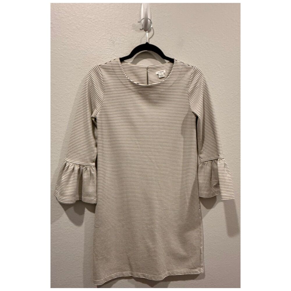 J.CREW Round Neck Striped Ruffle 3/4 Sleeve Mini Dress